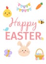 Cute Easter collection set with cartoon animals, bird, bee, butterfly. Royalty Free Stock Photo